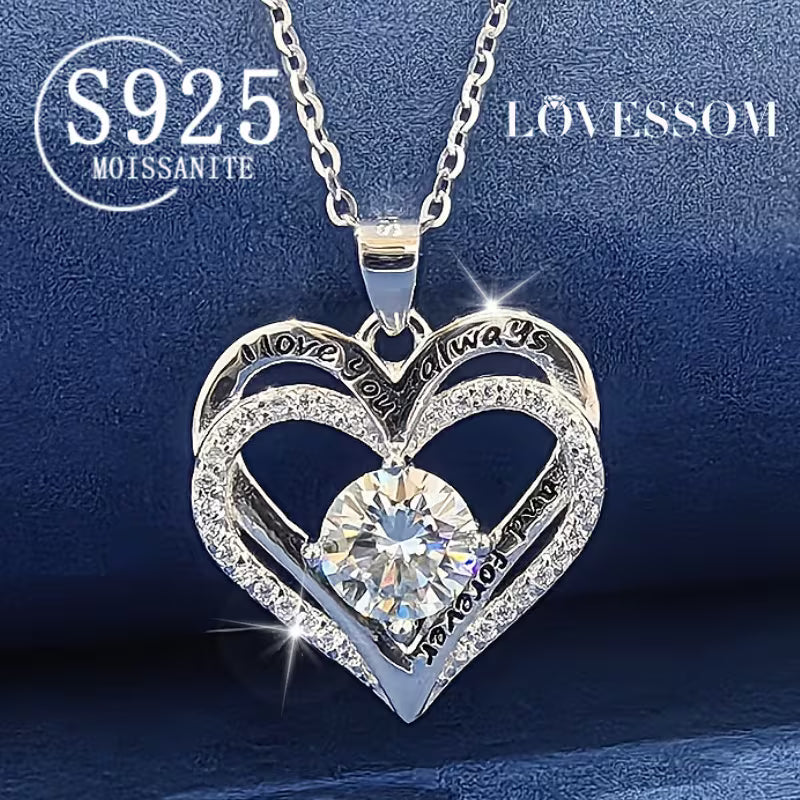 925 silver 1 carat moissanite heart pendant necklace