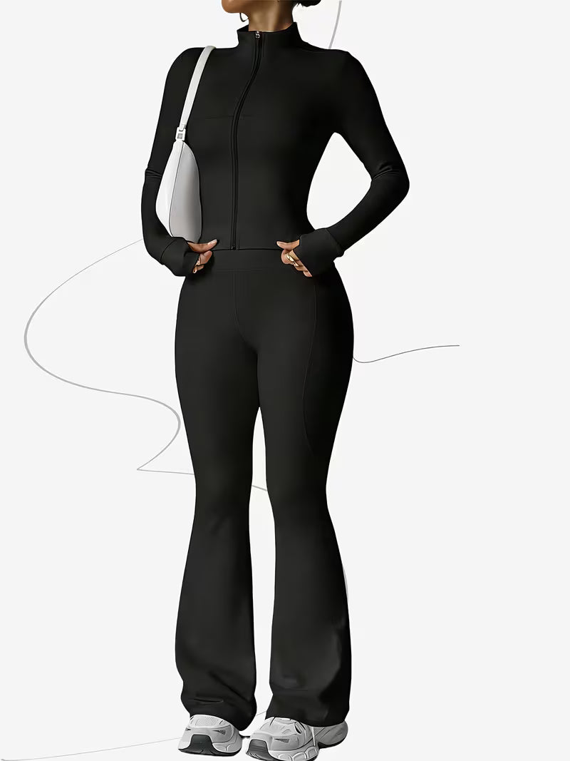 Women’s zip-up top and flared pants set
