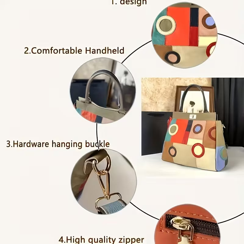Genuine Leather Women's Color-Block Handbag front view
