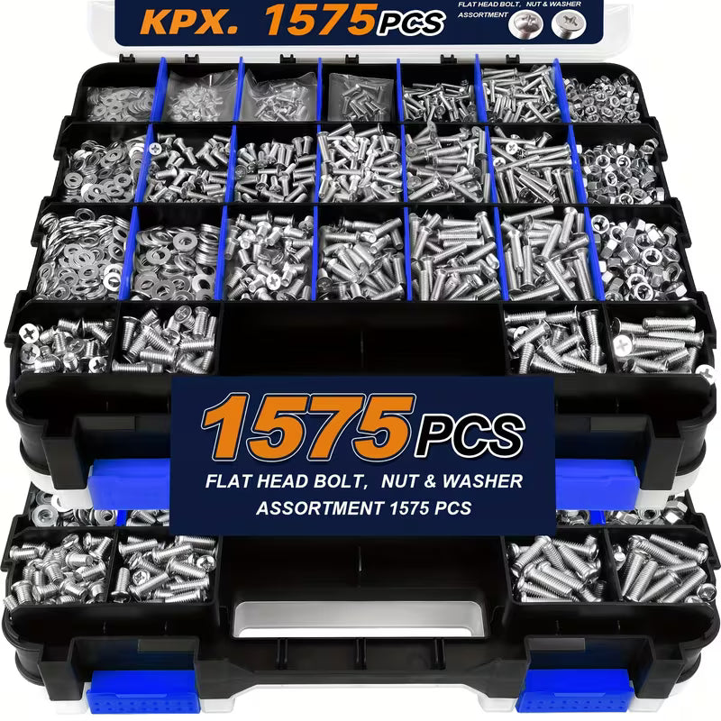 1575-Piece Nut & Bolt Assortment Set with Storage Case