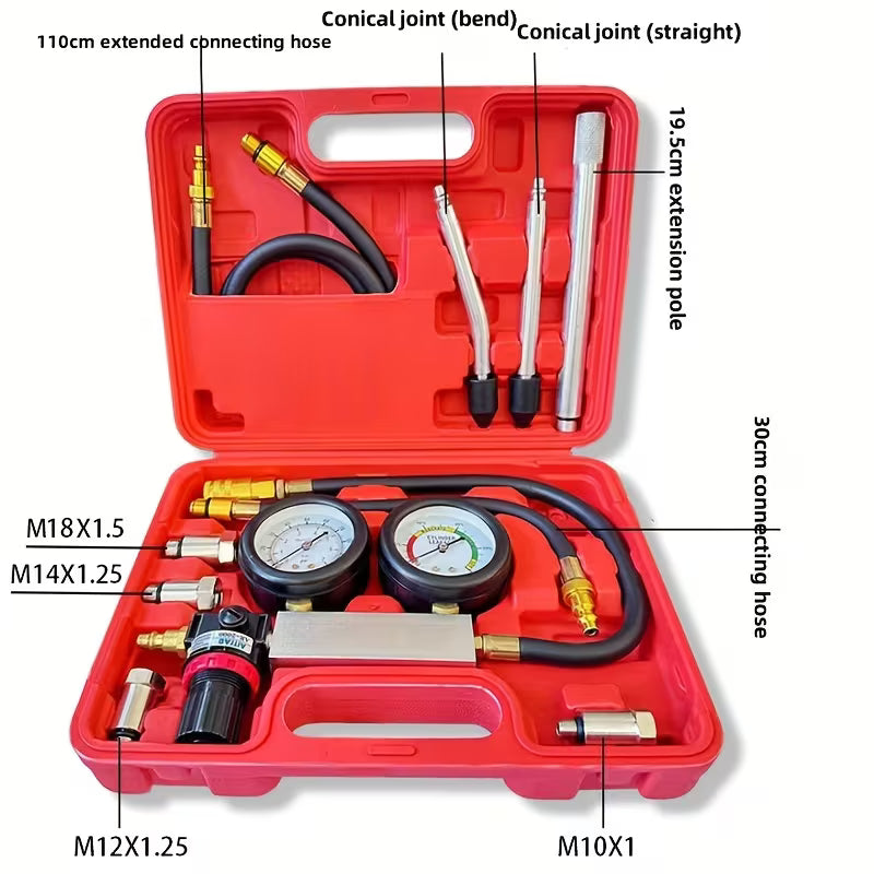 Engine compression and cylinder leak tester kit