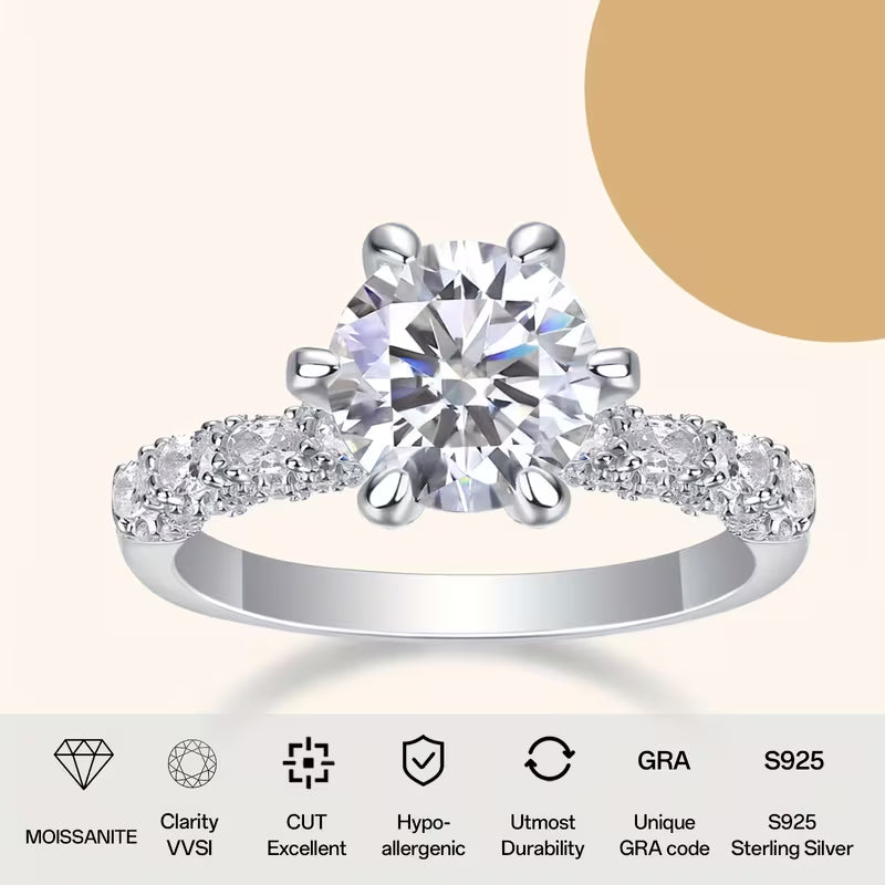 S925 Silver 3ct Moissanite Women's Ring – Elegant Jewelry