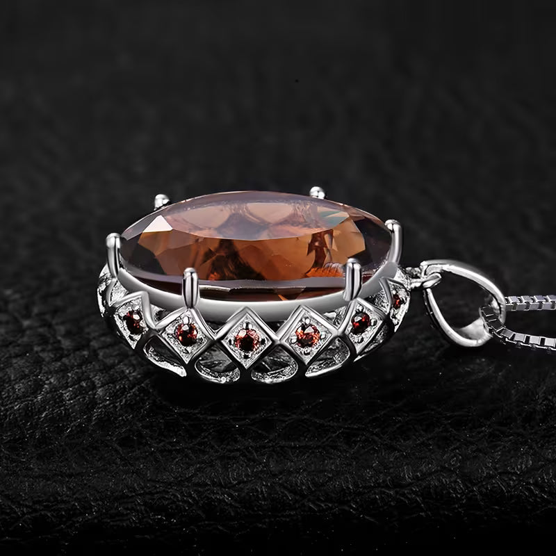 925 silver oval smoky quartz pendant necklace