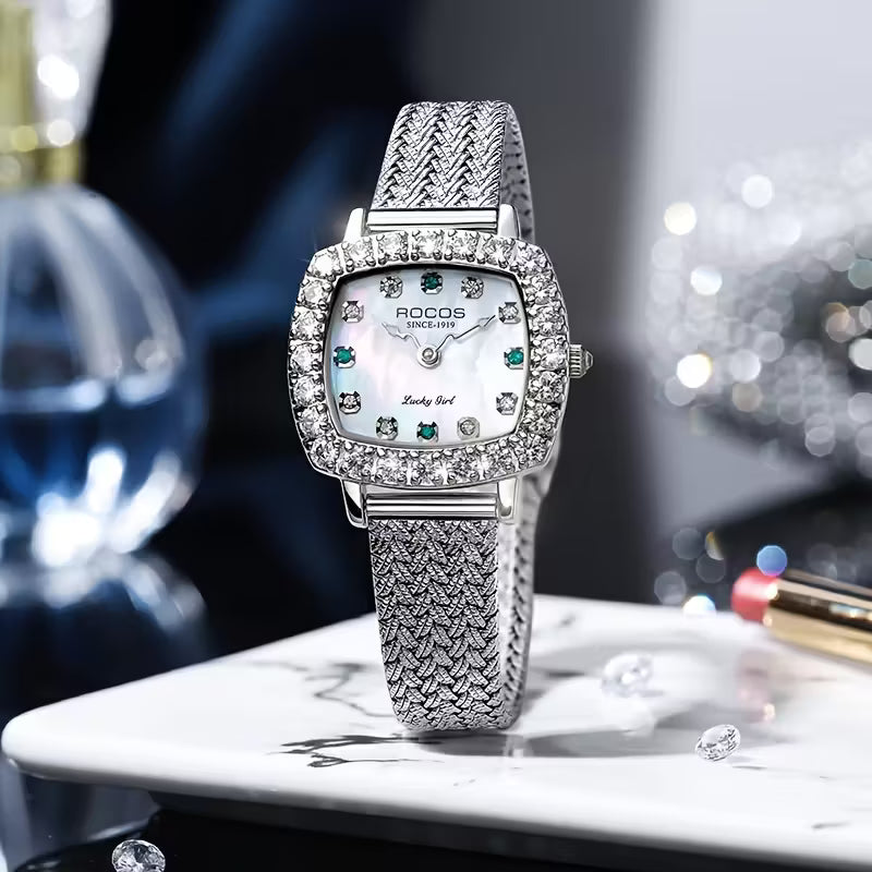 Luxury square quartz watch with steel strap