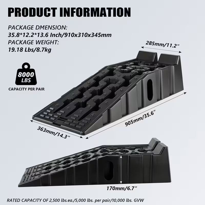 2-Piece Heavy-Duty Car Ramps – Extra-Wide, 16,000-Lb Capacity for Oil Changes