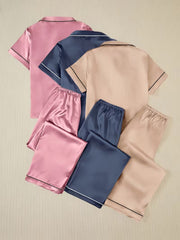 6-piece satin shirt and long pants pajama set