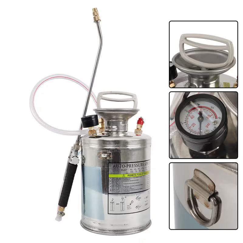 1-Gallon Stainless Steel Hand Pump Sprayer – 12" Wand with 3.3FT Hose