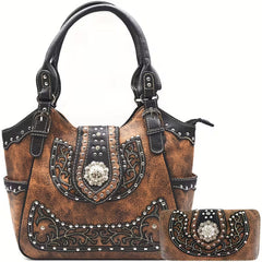 Cowgirl Rhinestone Studded Handbag and Wallet Set studded design