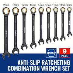 WORKPRO 9-Piece Ratcheting Wrench Set – Metric 8-19mm, 72-Tooth CR-V