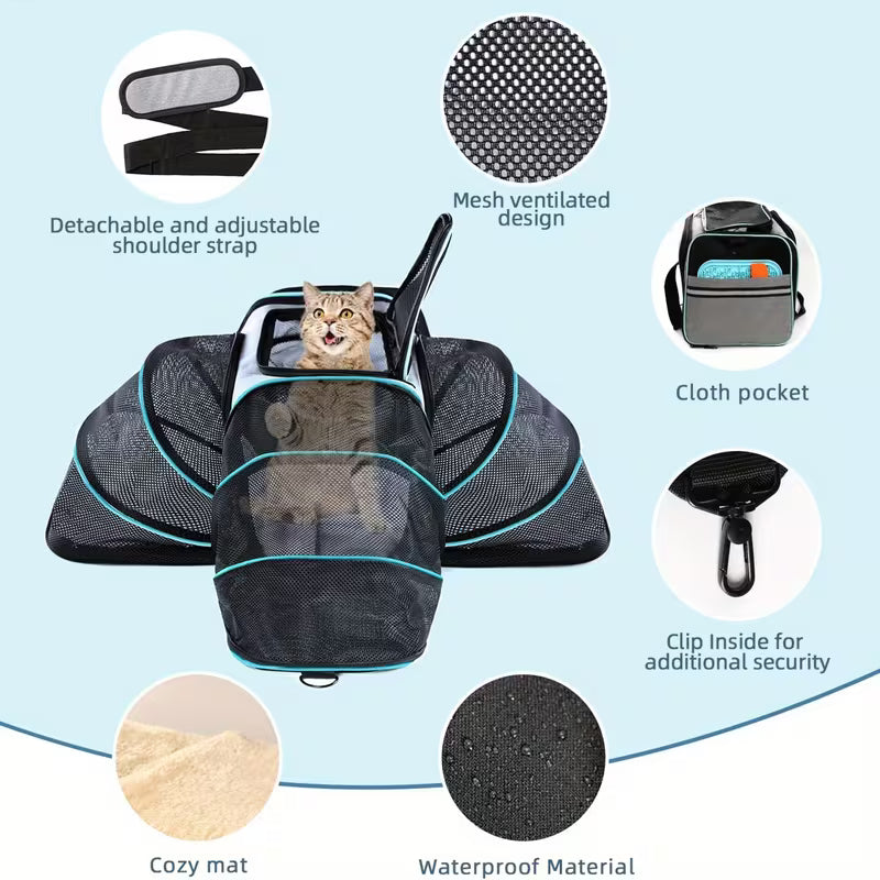 Airline-Approved Expandable Pet Carrier – Soft-Sided with Removable Fleece Pad