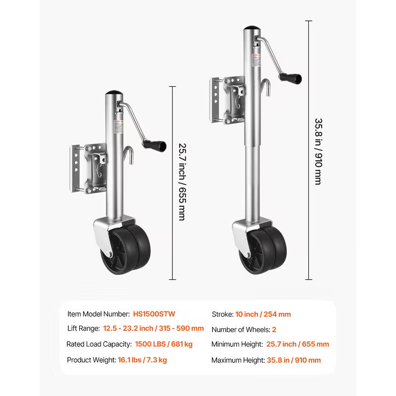 Heavy-duty swivel boat trailer jack with wheel