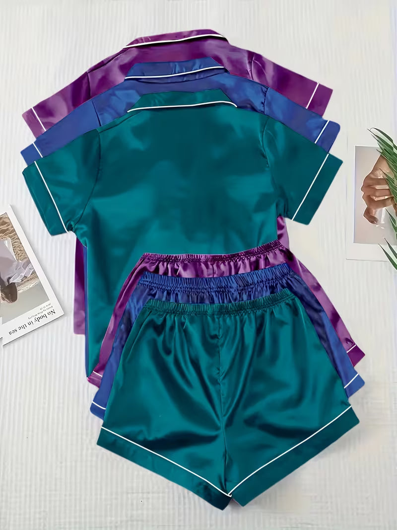 6-piece satin short-sleeve pajama set