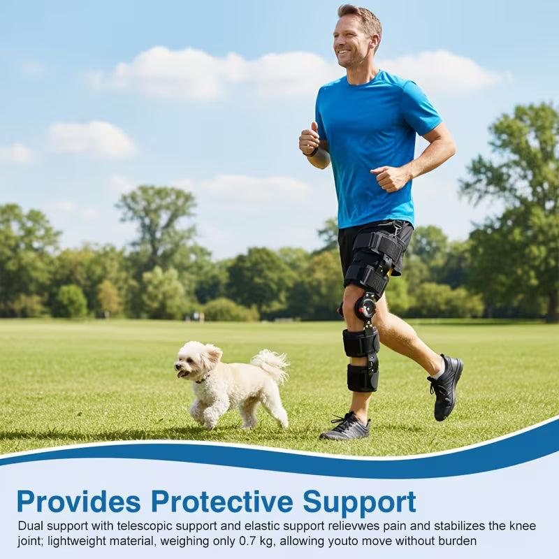 Adjustable hinged knee brace for support and stability