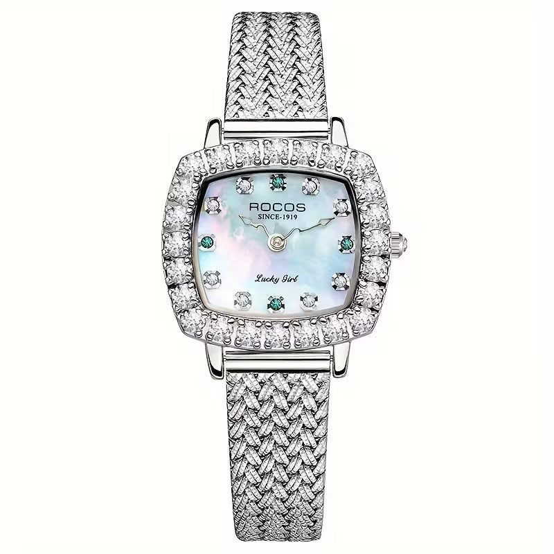 Luxury square quartz watch with steel strap