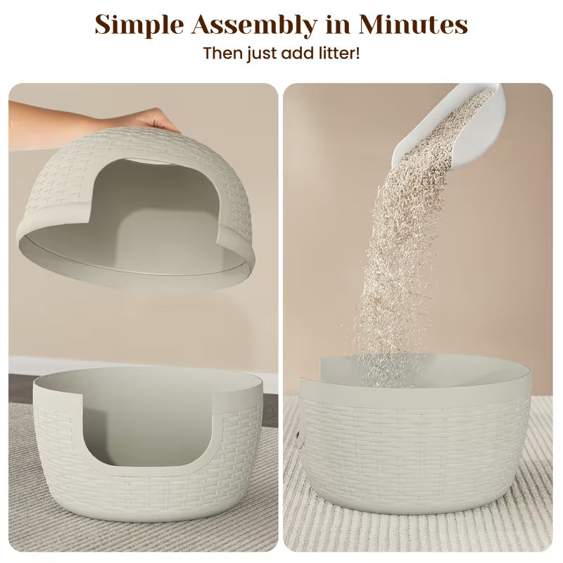 Hidden Cat Litter Box Furniture – Rattan-Style, Waterproof & Easy-Clean Design