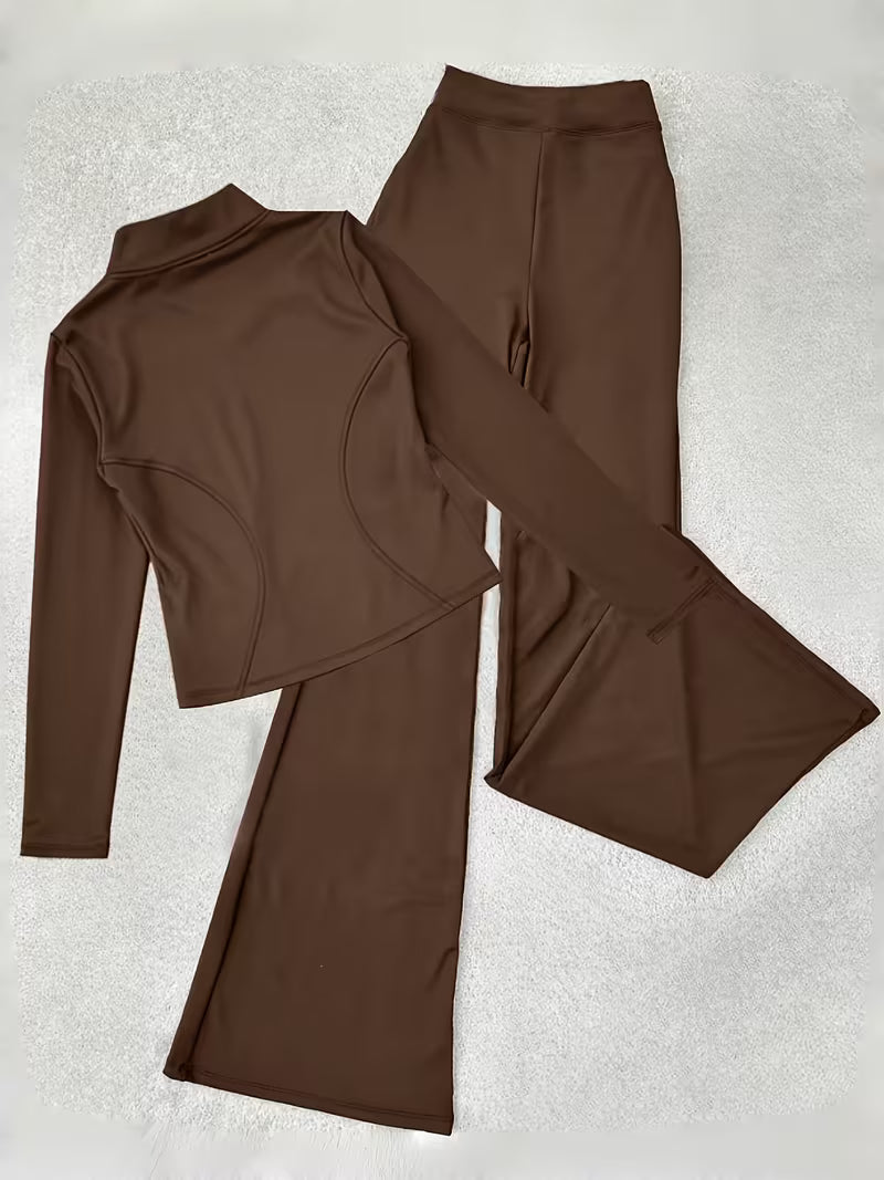 Women’s zip-up top and flared pants set