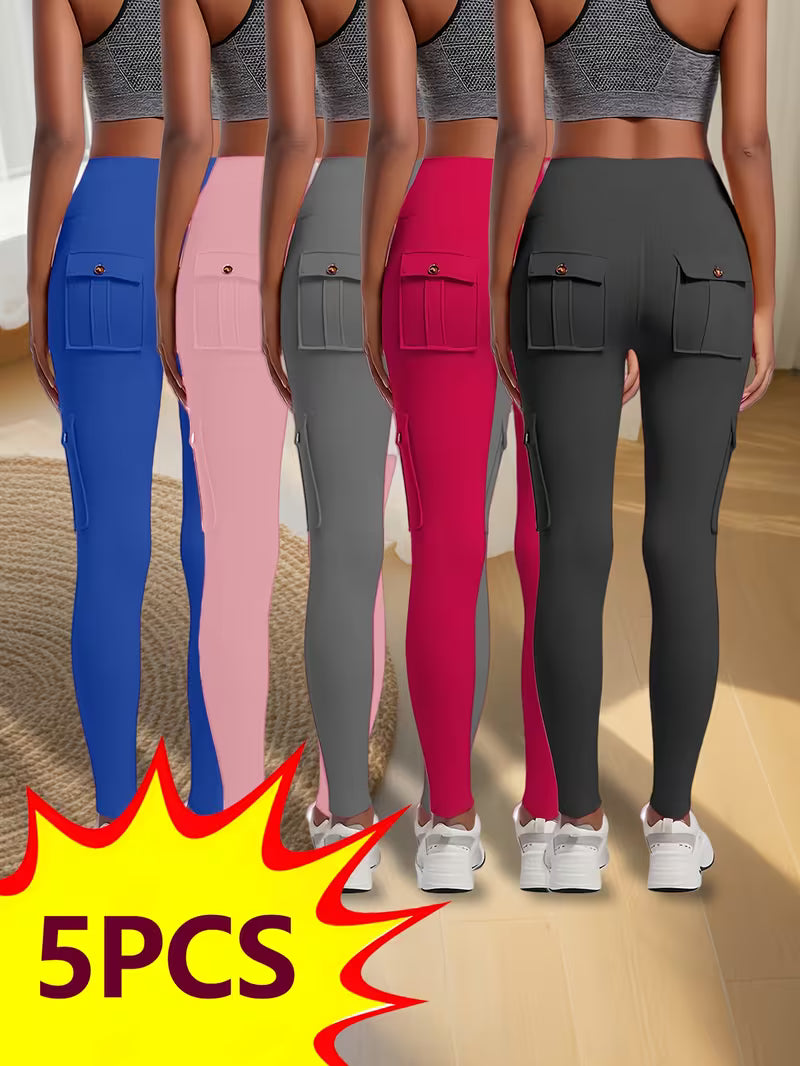 5-piece high-waisted shaping yoga pants set