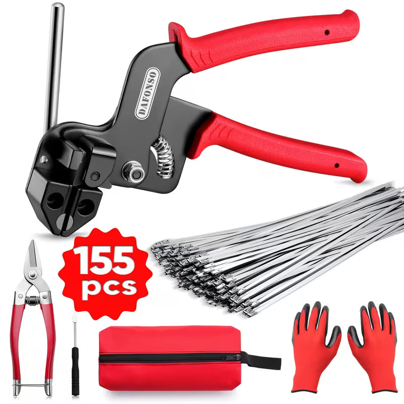 155-Piece Stainless Steel Cable Tie Kit – Heavy-Duty Ties with Tensioning Tool