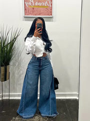 Women’s high-waisted wide-leg frayed jeans