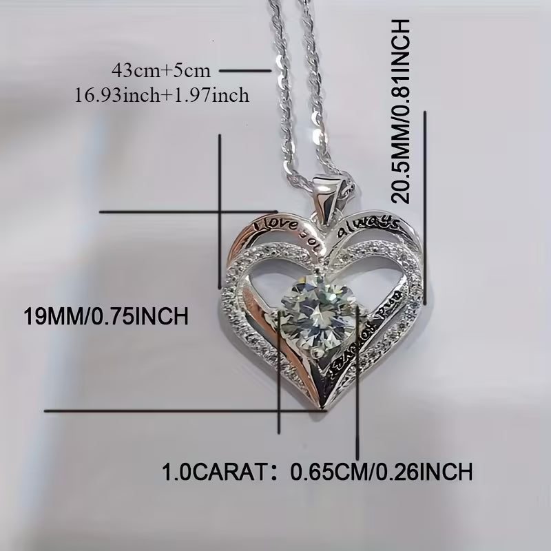 925 silver 1 carat moissanite heart pendant necklace