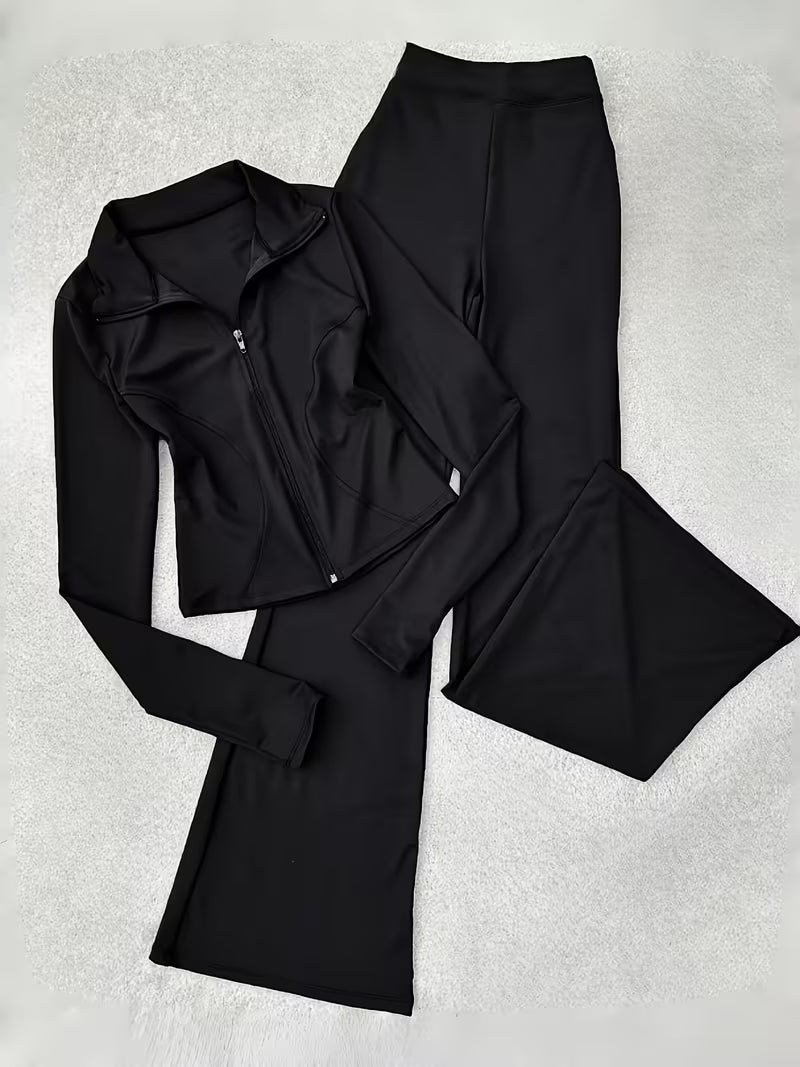 Women’s zip-up top and flared pants set