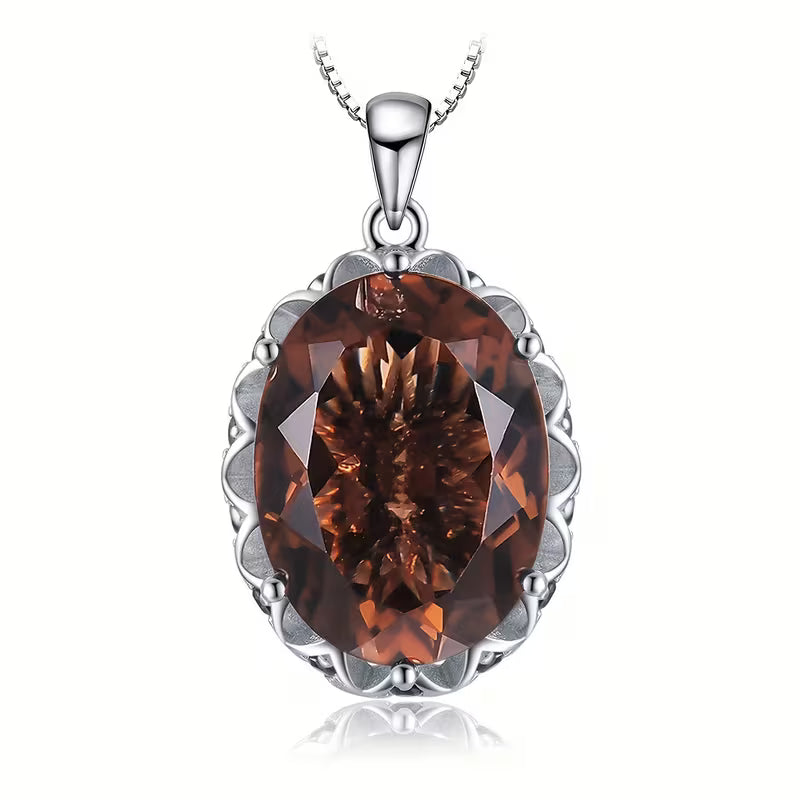 925 silver oval smoky quartz pendant necklace