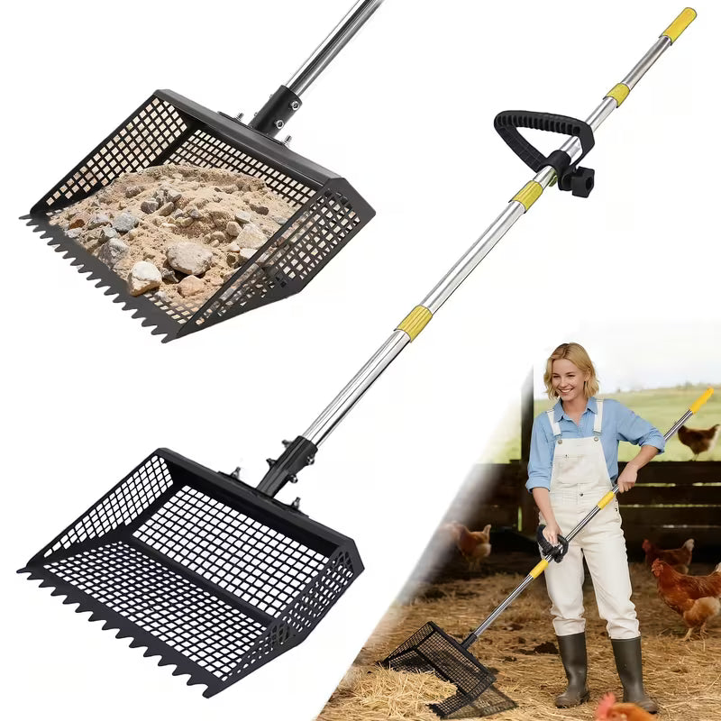2-in-1 Animal Poop Scooper & Rake – Adjustable 26–76" Stainless Steel Handle