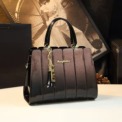Elegant Sequin Patent Handbag with zipper closure, stylish accessory featuring sequin finish and patent design.