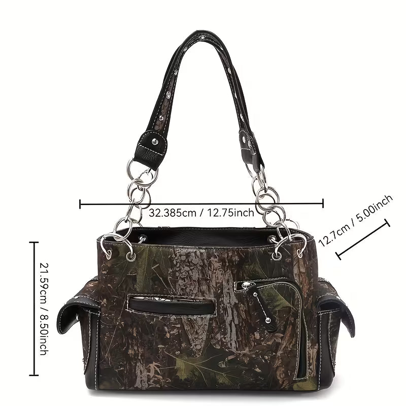 Western Camouflage Studded Handbag and Wallet Set front view