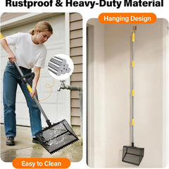 2-in-1 Animal Poop Scooper & Rake – Adjustable 26–76" Stainless Steel Handle