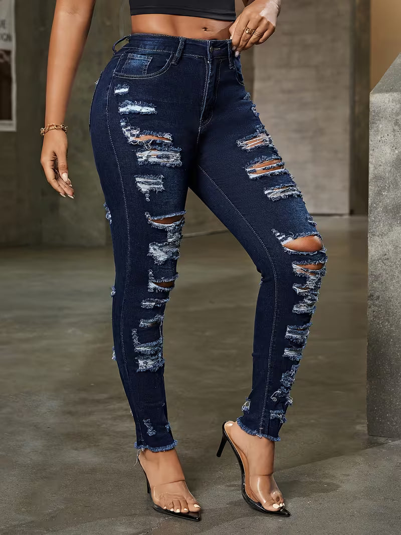 Women's High-Stretch Distressed Skinny Jeans – Stylish Fit