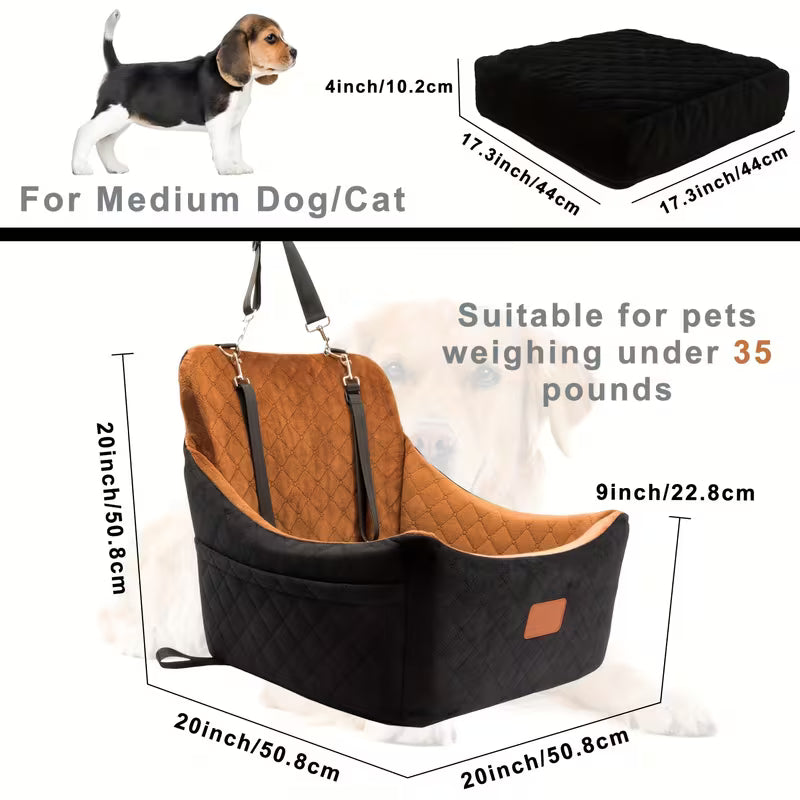 Dog Car Seat for Medium & Large Dogs – Removable, Washable & Secure Travel Bed