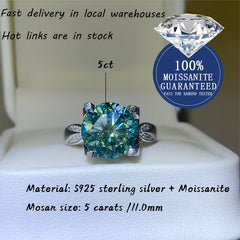 S925 silver 5ct green moissanite ox head ring