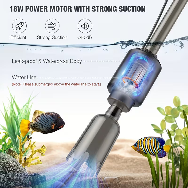 6-in-1 Electric Aquarium Gravel Cleaner – 18W Water Changer & Gravel Vacuum
