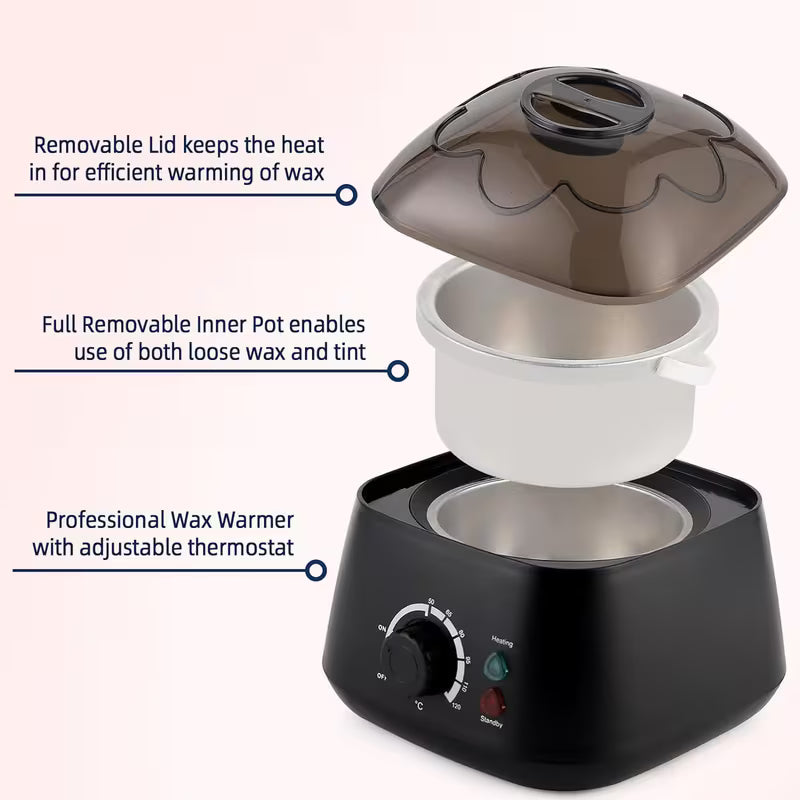 Hard wax warmer kit with wax beans and accessories