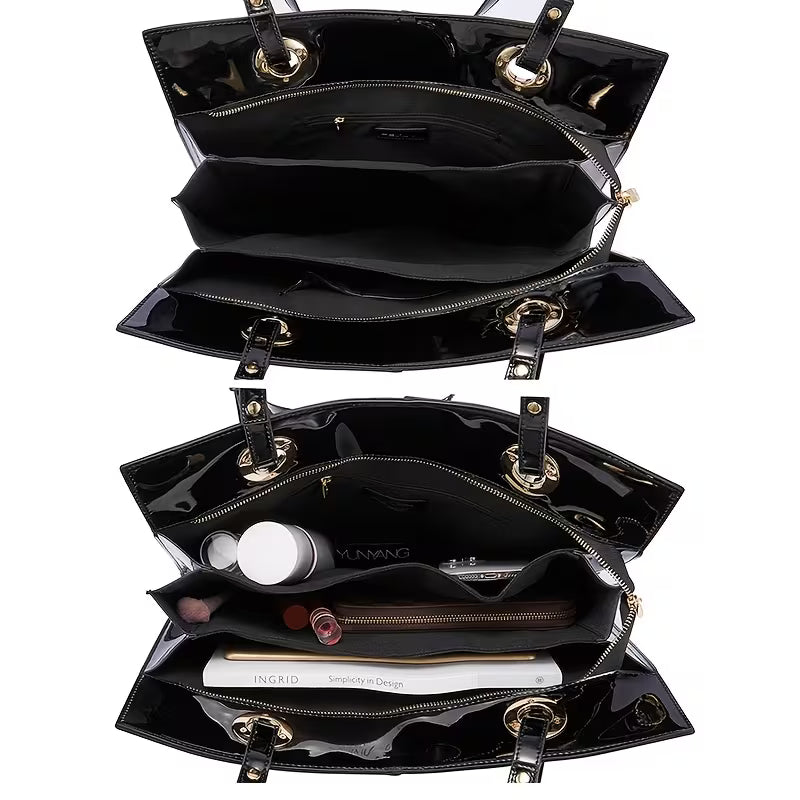 Women's Patent Leather Luxury Tote Handbag interior