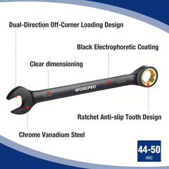 WORKPRO 9-Piece Ratcheting Wrench Set – Metric 8-19mm, 72-Tooth CR-V